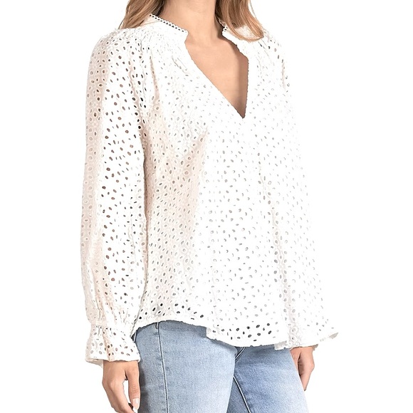 Elan Bella Eyelet Floral Embroidered Top White Size Medium - Picture 8 of 16